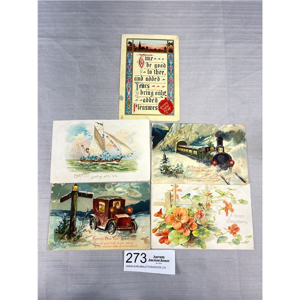 5 Early 1900s Xmas + New Year Postcards