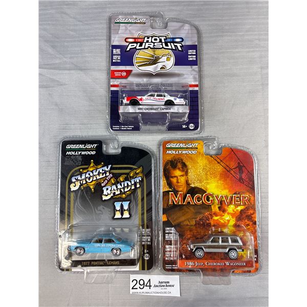 Lot of 3 Green Light Diecast Cars Still in Package "Smokey and the Bandit", etc.