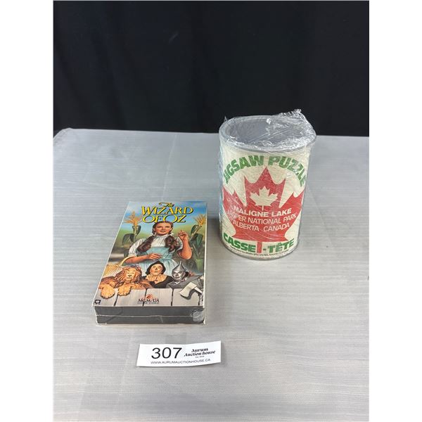 Vintage Canadian Jasper Park Jigsaw Puzzle + Sealed Wizard of Oz VHS Tape