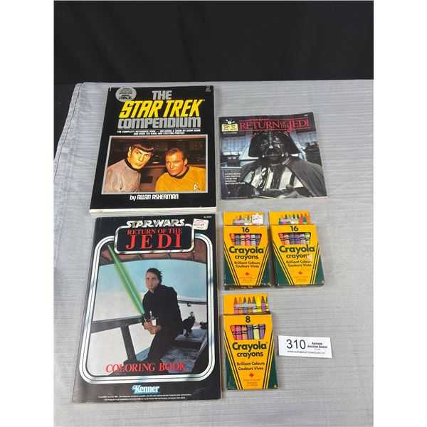Collectable Star Wars and Star Trek Lot of Books, Colouring Books, and Unopened Crayons