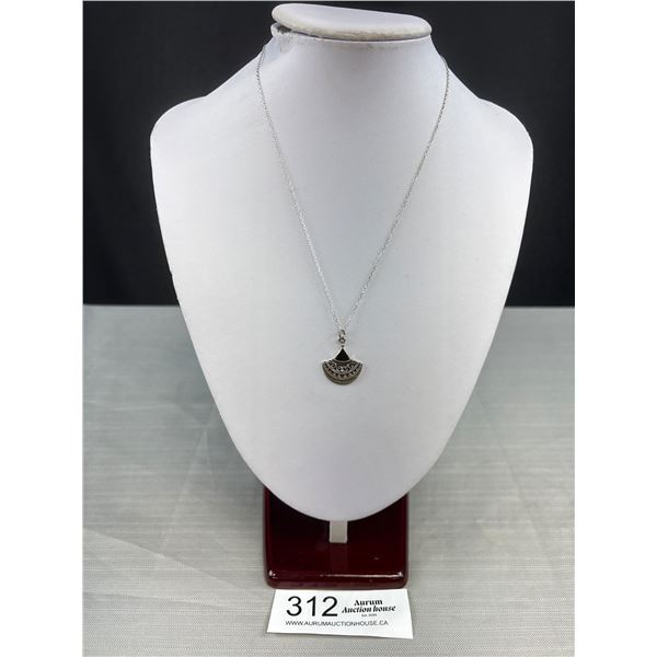 Sterling Silver w/ Black Onyx Stone Pendant w/ Chain, Marked 925