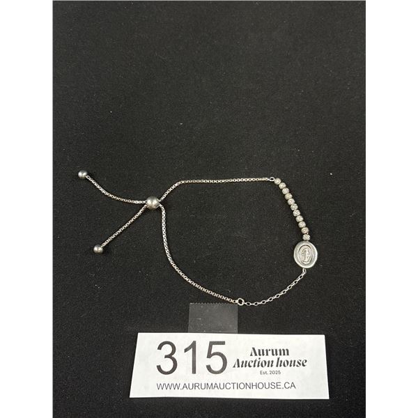 Sterling Silver (Tested) Slider Bracelet w/ Jesus Pendant