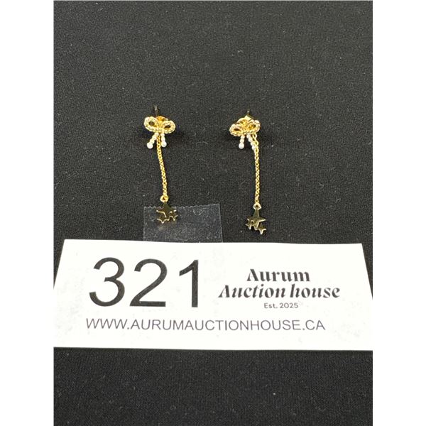 Lovely Gold Guilded Sterling Silver Pair of Earrings Marked 925