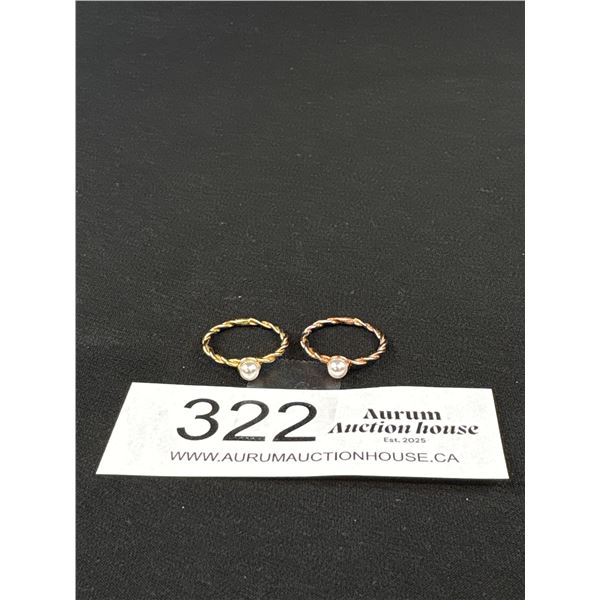 Pair of Twisted Sterling Silver w/ Pearls Rings Each Marked 925