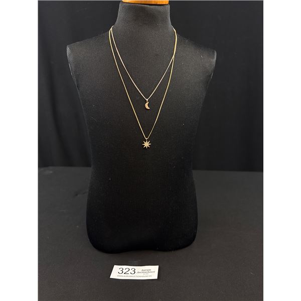 Double Strand Gold Chains w/ Pendants Necklace, Marked Joe Fresh