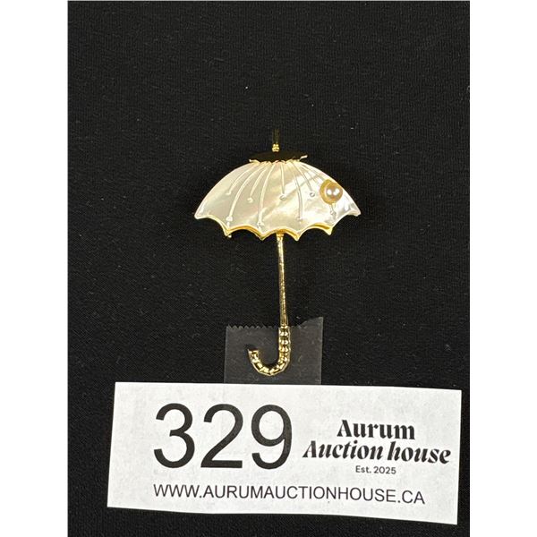 Hand Crafted Mother of Pearl Umbrella Brooch