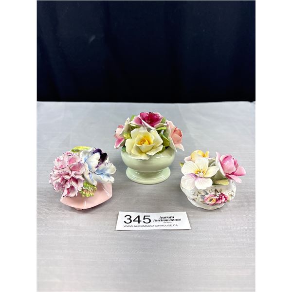 Lot of 3 Vintage Porcelain Flower Bouqets