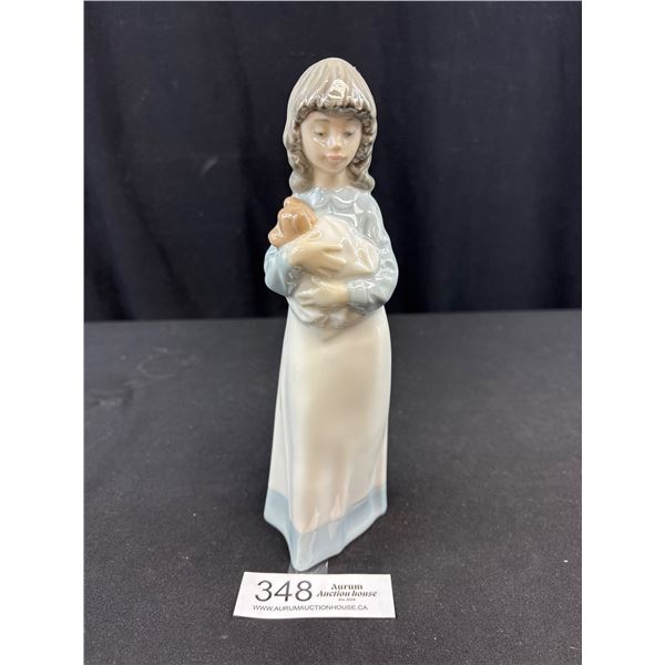 Very Nice Nao by Lladro Porcelain Figurine Girl Holding Brown Dog
