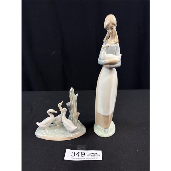 2 Nao by Lladro Porcelain Figurines Lady Holding Bird + Other