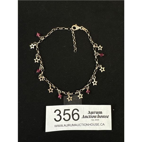 Sterling Silver Stars + Pinks Crystal Bracelet
