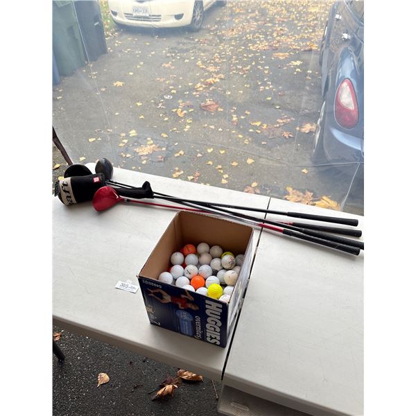 Lot of 4 Golf Drivers + Box of Golf Balls