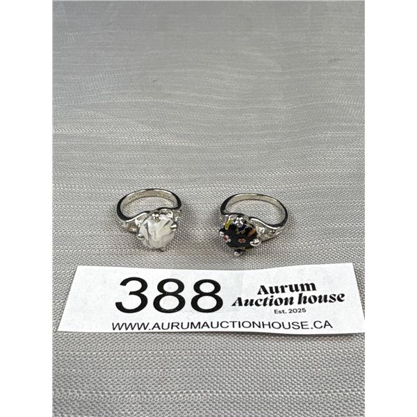 2 Vintage Silver w/ Venetian Glass Stones Rings