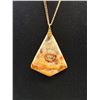 Image 2 : Vintage Large Lace Agate Stone Pendant w/ Chain Necklace