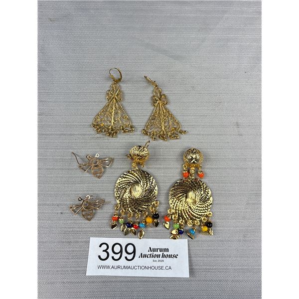 3 Pairs of Gold Earrings