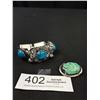Image 1 : Silver Plated Turqouise Bracelet + Brooch