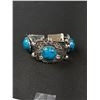 Image 3 : Silver Plated Turqouise Bracelet + Brooch