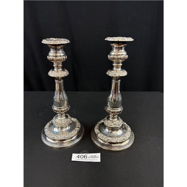 Antique Pair of Silver Candlesticks - 11" Tall