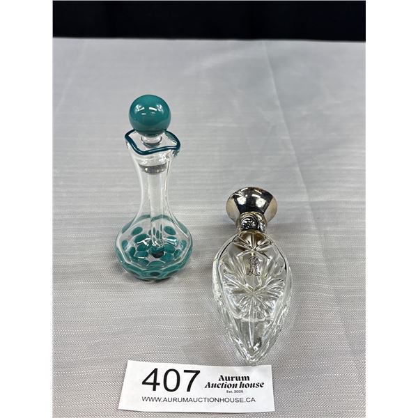 Vintage Blown Glass Perfume Bottle w/Stopper & Ralph Lauren Safari Refillable Bottle