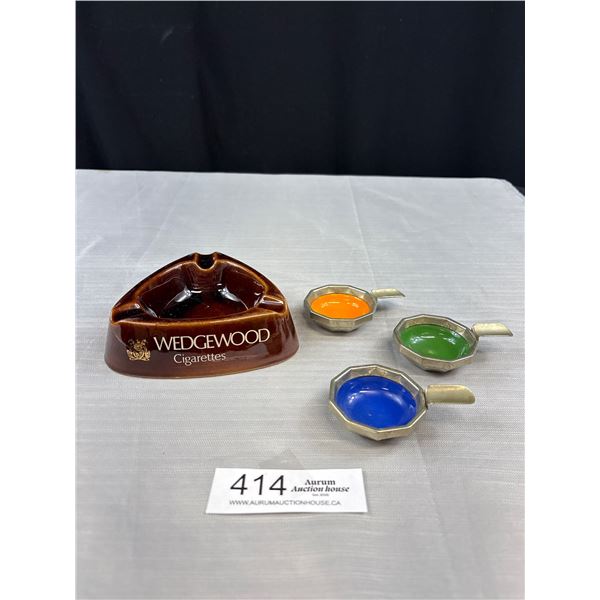 Mid - Century Wedgewood Cigarettes Ashtray and Farberware Nickel Silver Personal Ashtray Set