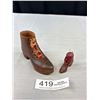 Image 1 : Vintage Hand Carved Wood Shoe and Tiny Carved Shoe Pin Cushion