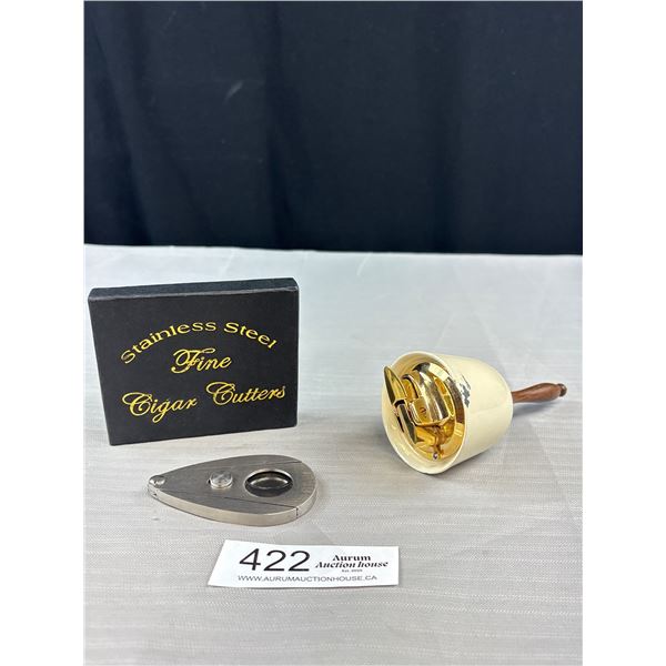 Vintage Cast Ronson Table Lighter Varaflame Bell - Made in New Jersey and Stainless Cigar Cutter
