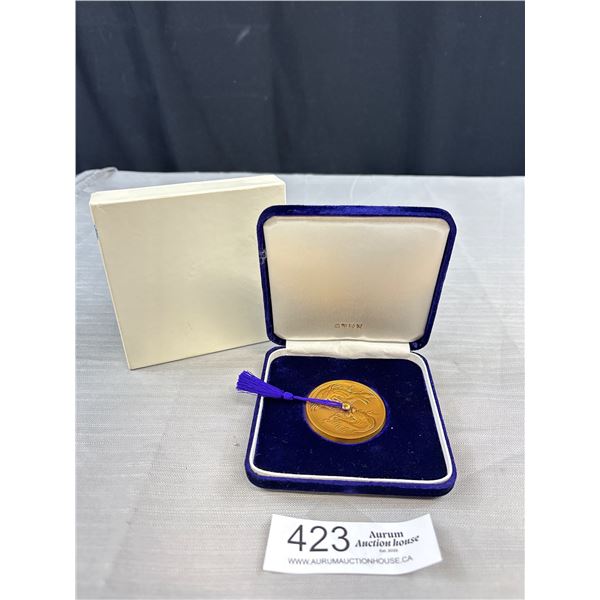 Gold Medallian w/Presentation Box - Crane and Turtle Which are Traditional Japanese Symbols of Longe