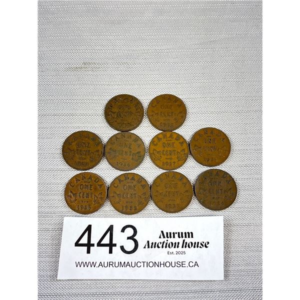 Very Nice Condition Early Canadian Coins 1926, 27, 28, 29, 31, 32, 33, 34, 35, 46