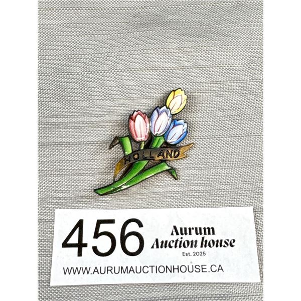 Gorgeous Antique C.1920s Fully Enamelled Tulip Flower Brooch Excellent!