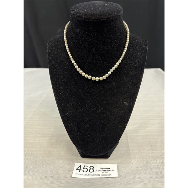 Antique Victorian Graduated Grey Pearl Necklace Original Rose Gold Clasp