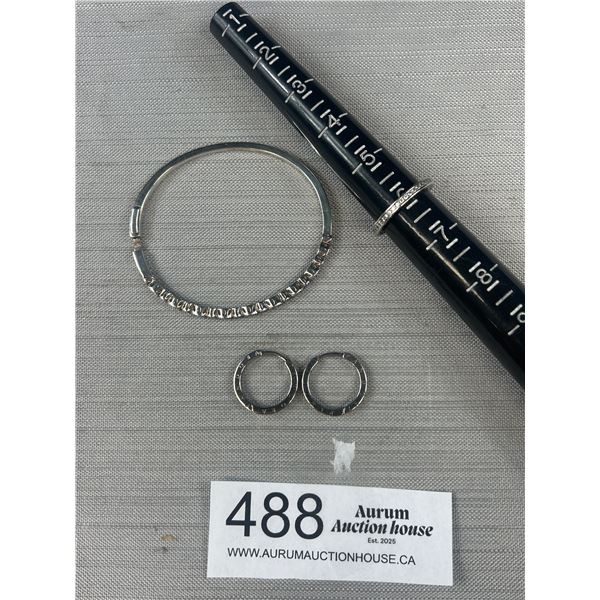 Pandora ALE Crystal Bracelet Size 1 (Small) Earrings and Size 6 Ring