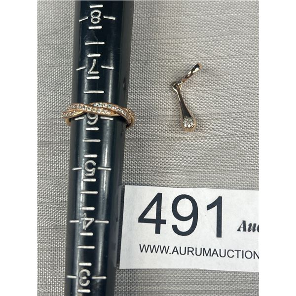Pandora ALE Rose Gold Plated Crystal Twist Ring Size 6 and Rose Gold Plated Charm