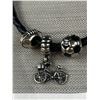 Image 2 : Pandora ALE Black Leather Bracelet (Small 2") and 3 Sports Charms