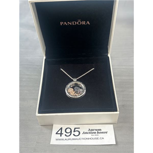 Pandora ALE Floating Charm Locket (17.5") w/ Mickey, Minnie and Rose Gold Plated Charms