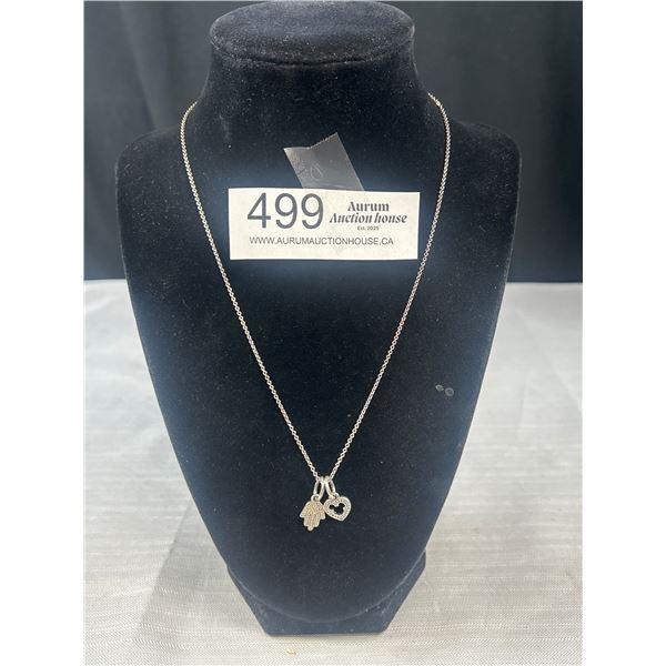 Pandora ALE Necklace (17.5") w/ Disney Mickey Heart and Hamsa Hand Charms