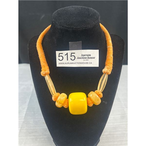 Amber Coloured Celluloidor Lucite Beads Necklace