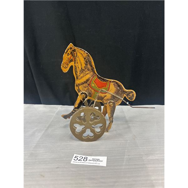 Vintage Folk Art Walking Litho Wood Horse Push Toy