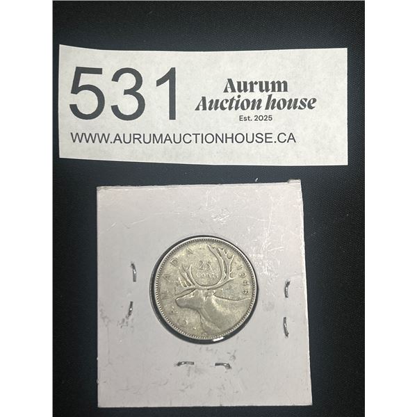 1948 Canadian Silver 25 Cent Coin Quarter