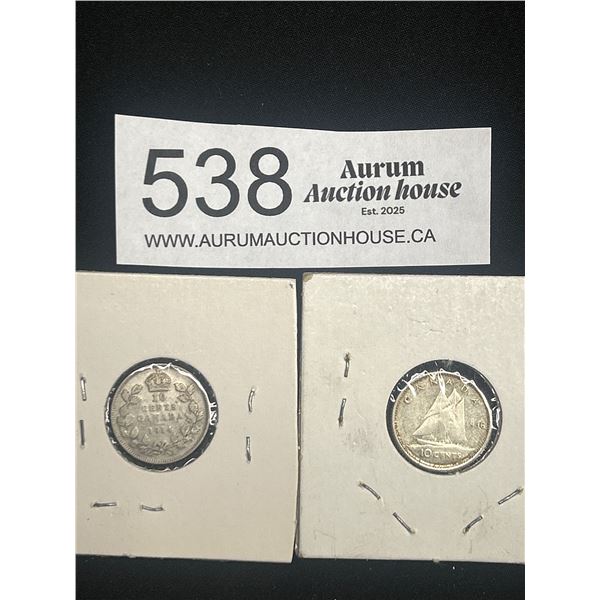 1934 & 1956 Canadian Silver Dimes