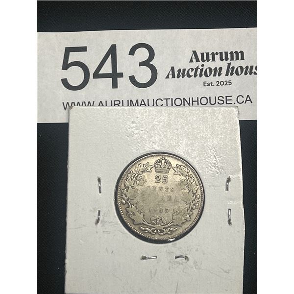 1935 Canadian Silver 25 Cent Coin Quarter