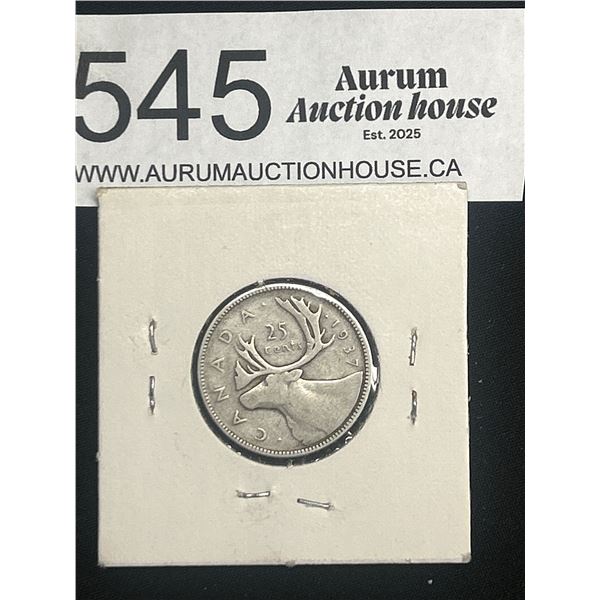 1937 Canadian Silver 25 cent Coin Quarter