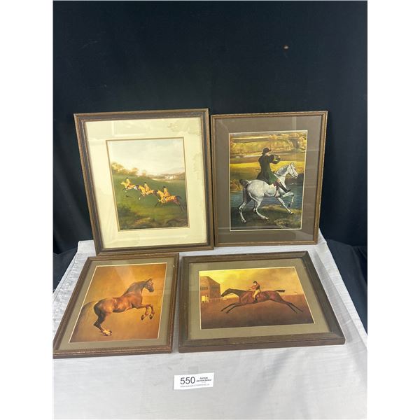 Lot of 4 Vintage Framed Horse Prints 13"x15"