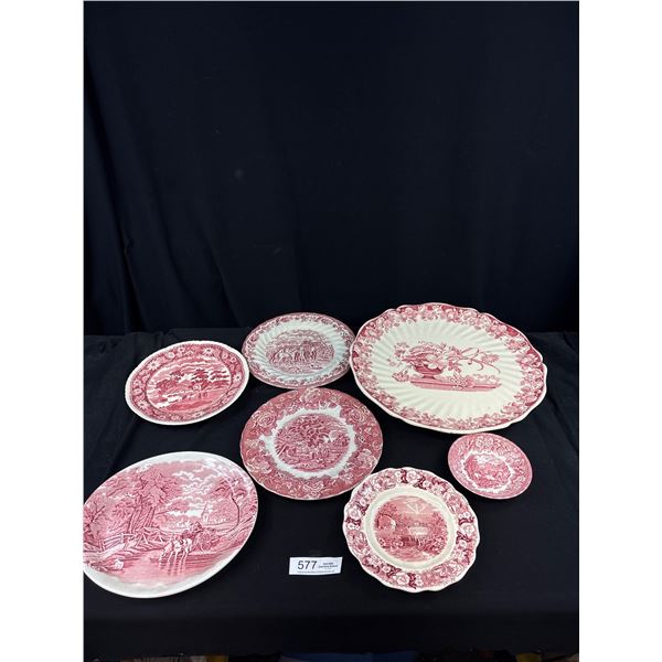 Lot of Red & White Vintage Dishes Windsor Locks etc