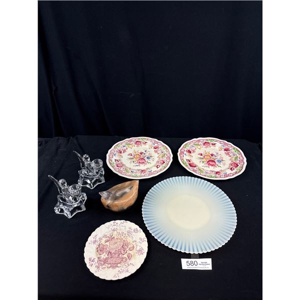 Pair of Vintage Glass Candle sticks and Glassware