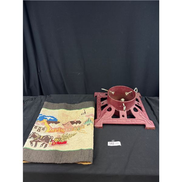 Heavy Cast Iorn Christmas Tree Base with Christmas Rug *No Shipping*