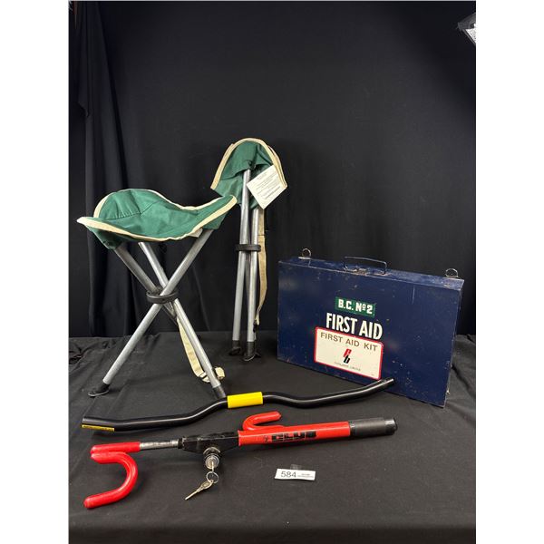 Metal First Aid Case w/ Steering wheel lock with folding chairs