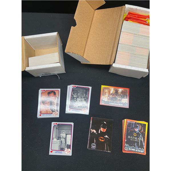 Small box of I Love Lucy Trading Cards and another box of batman 92 trading cards
