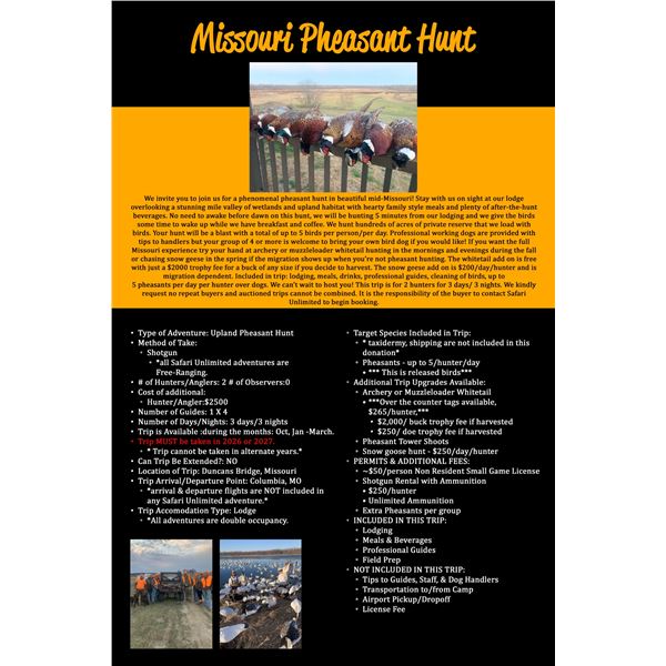 Missouri Pheasant Hunt for Two