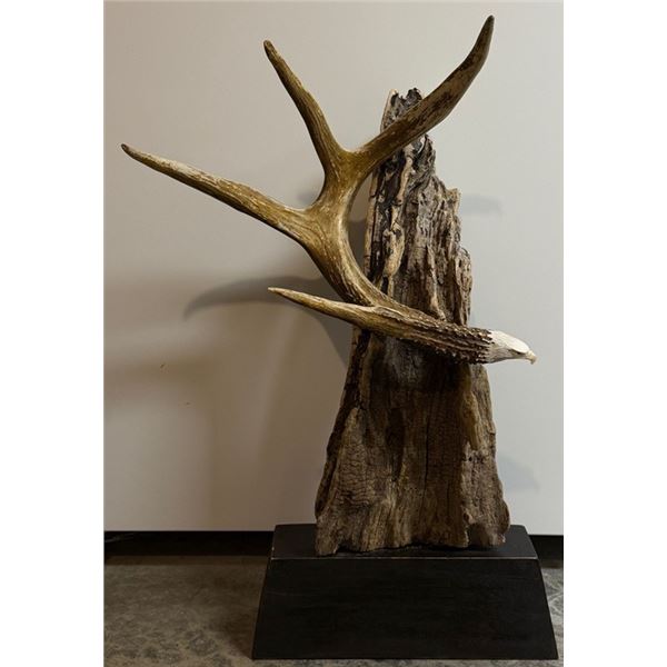 Eagle Antler Carving mounted on Hudson River driftwood