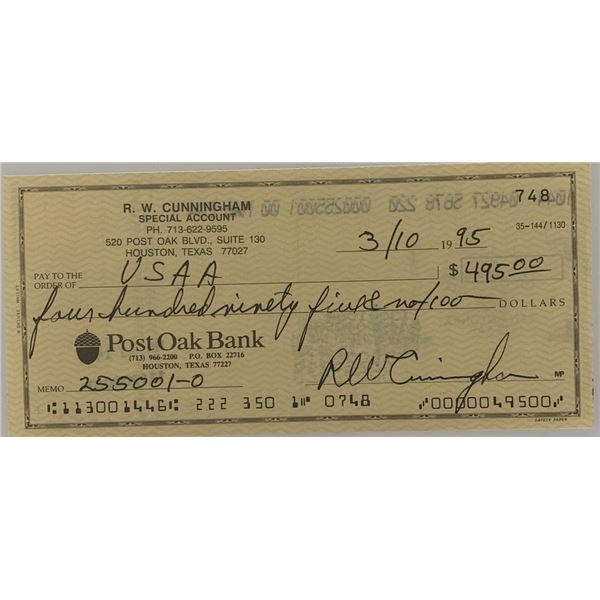 Apollo 7 Astronaut Walter Cunningham signed check