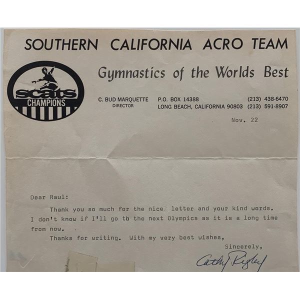 Olympic Champion Cathy Rigby signed letter